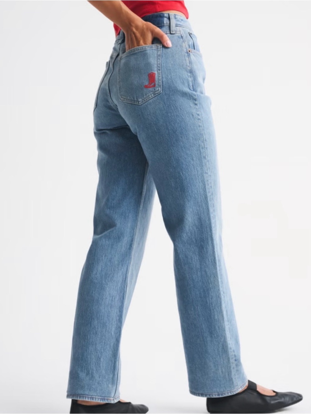 Abercrombie & Fitch 90s Relaxed Jeans High Rise Medium Wash Cowboy Embroidery 26